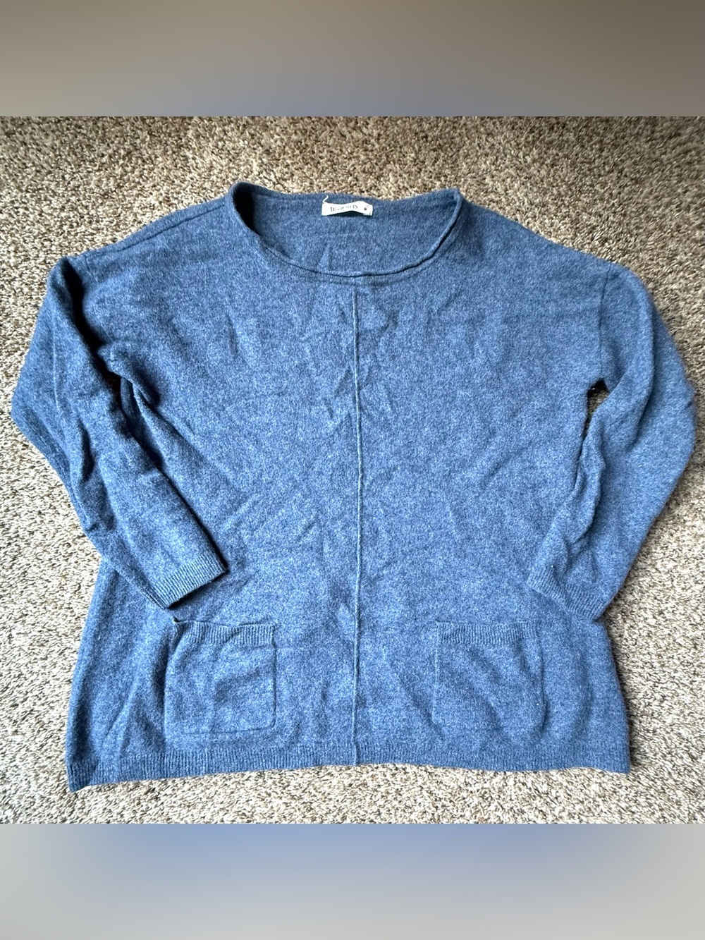 Women’s WoolOvers Blue Wool and Cashmere-Blend Sweater with Pockets